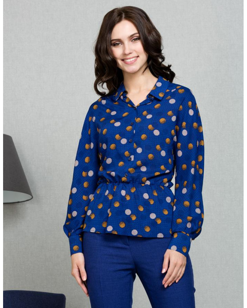 Блуза вискозная синяя принт круги, арт. 61103