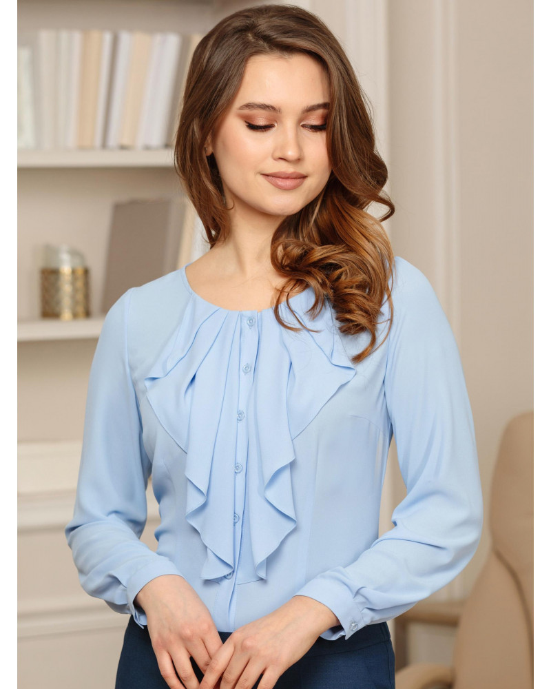 Блуза голубая с воланом, арт. 62416