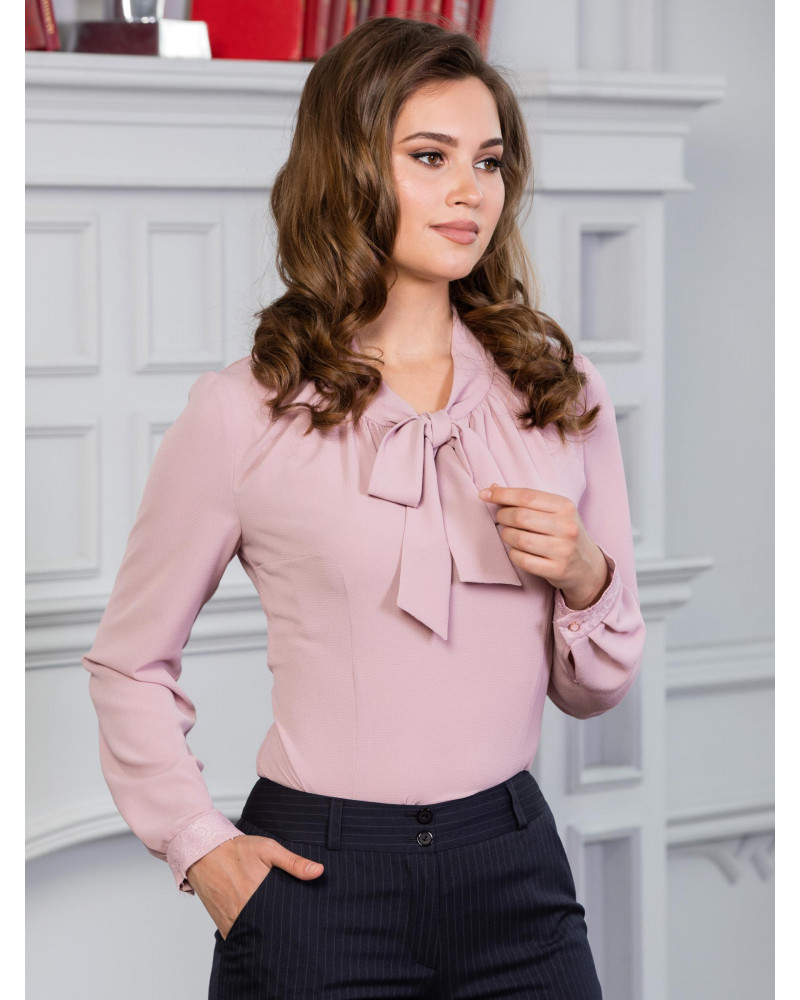Блуза пепельно-розовая с бантом, арт. 62439