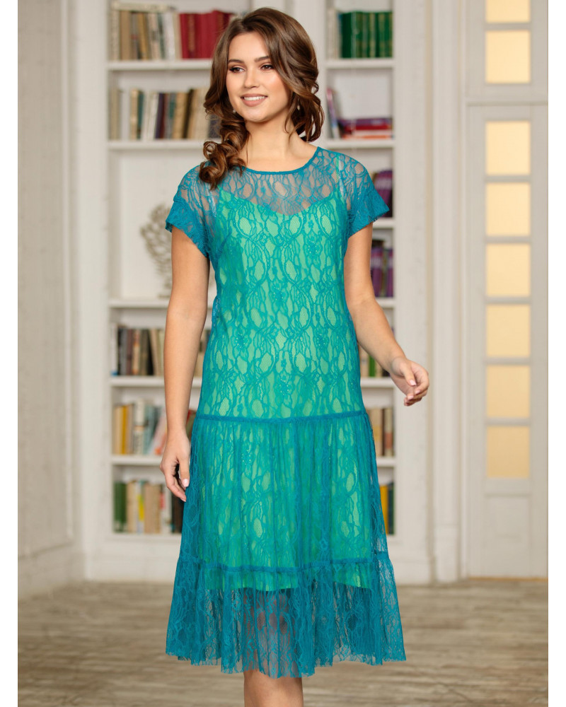 Платье кружевное цвета морской волны, арт. 52302