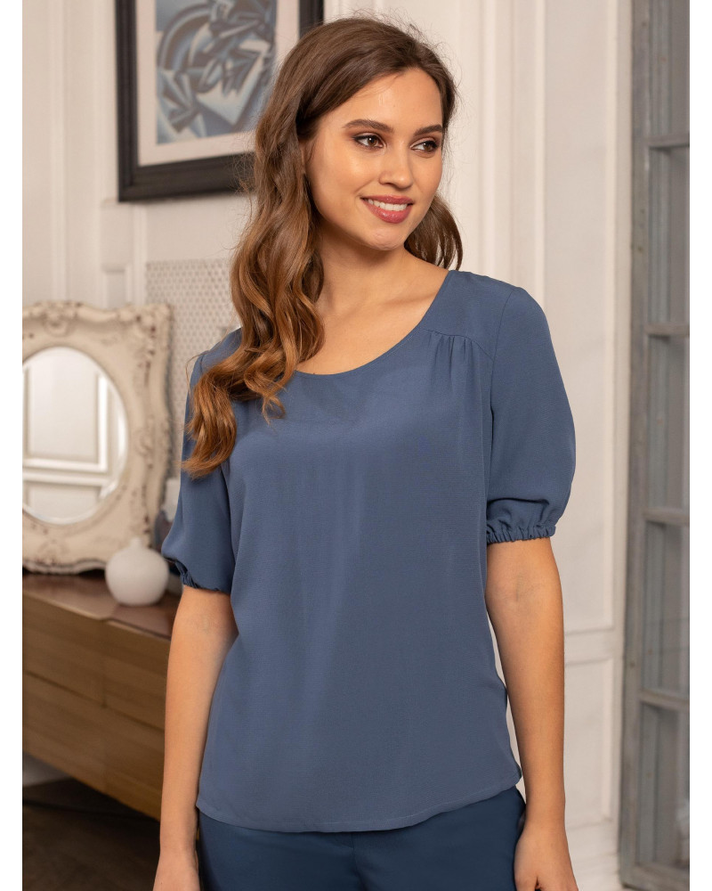 Блуза с коротким рукавом цвет разбеленный черничный, арт. 62628