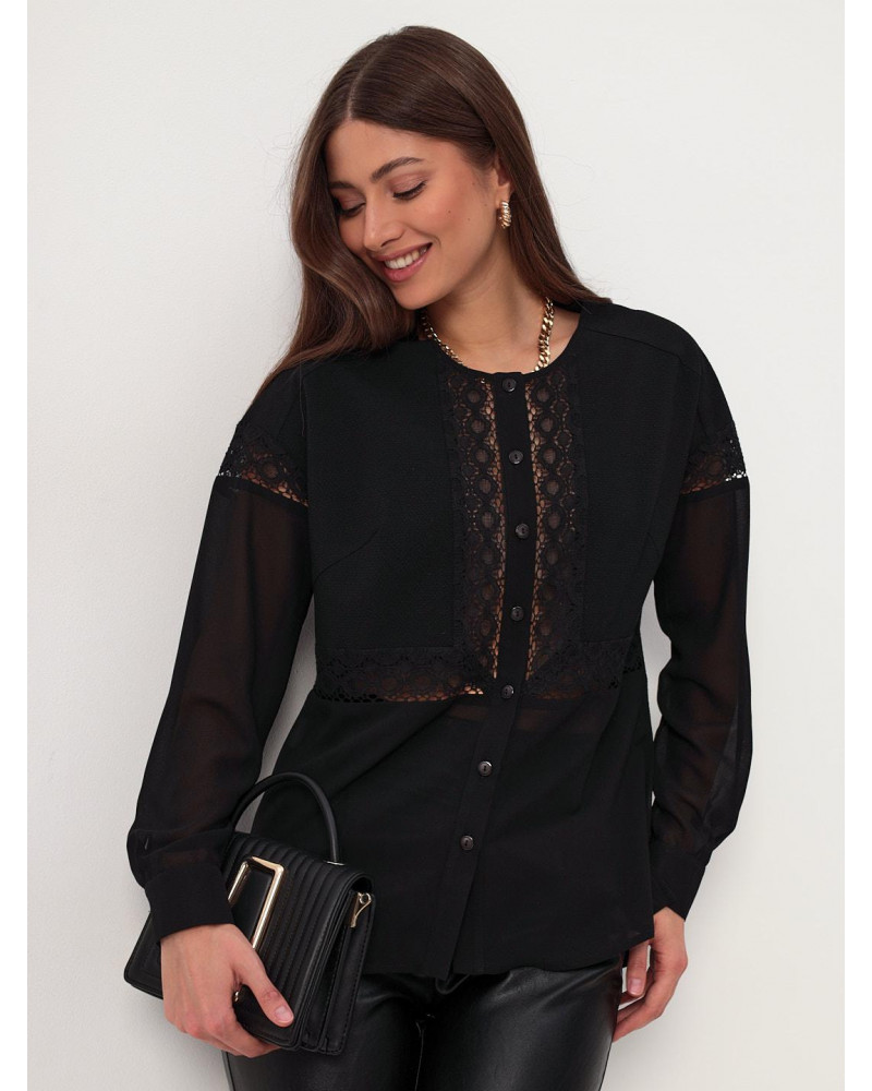Блуза женская черная с кружевом, арт. 63054